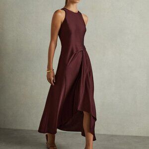 Reiss Micah Drape Occasion Dress in Burgundy